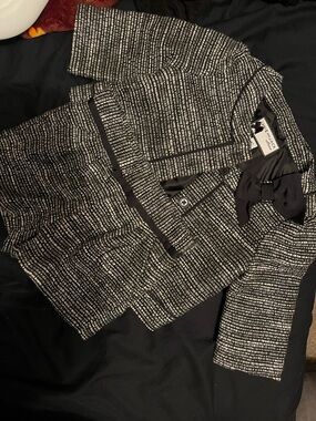 Janie and Jack Black and White Tweed Cropped Jacket with Bowy